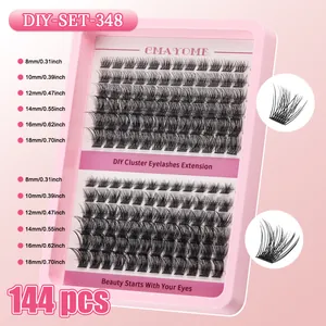 DIY cluster eyelash extension set with 144 clusters in 8mm to 18mm lengths