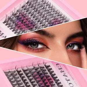 Macro view of 3D cluster eyelashes with DD curl and model's natural makeup look