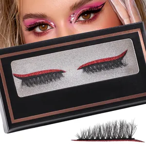 Dramatic thick black fake eyelashes with red glitter eyeliner band in a sleek display case