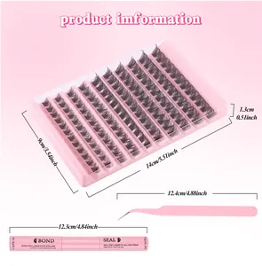 DIY cluster lash extension kit with 120 lashes tweezers and 2-in-1 bond seal glue