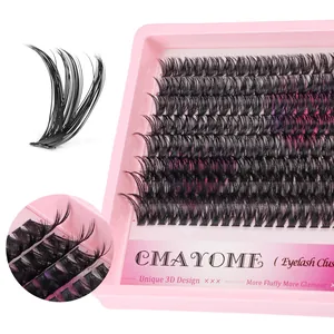 Detail of 3D fluffy eyelash clusters in pink tray showing natural curl and volume
