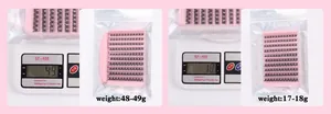 Weight comparison of DIY cluster lashes showing 48g large pack and 17g individual set