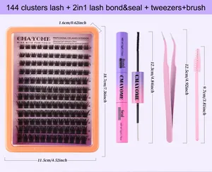 Complete wimperkit met 144 clusters, lijm, sealer, roze pincet en wimperborsteltje