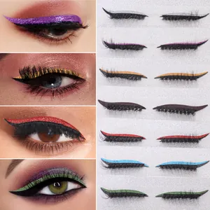 Self-adhesive glitter eyeliner and thick false eyelash set in seven vibrant colors