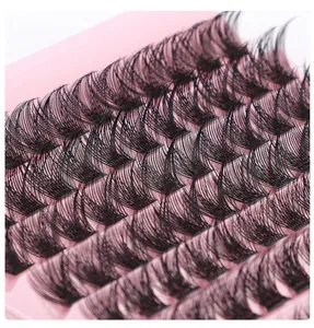 Macro shot of 120 clusters of natural black wispy individual eyelash extensions