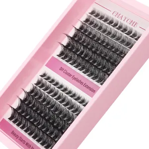 Black DIY cluster eyelashes with C-curl 8-18mm in pink tray on white background