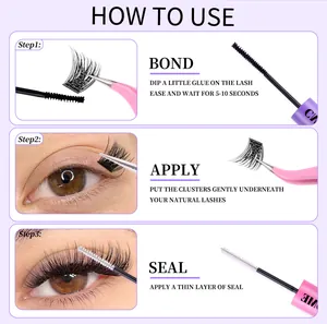 Stapsgewijze DIY-wimperverlengingsset met clusterwimpers bond seal en pincet