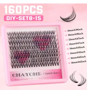 Macro detail of DIY eyelash clusters set showing 10-16mm mixed lengths and 3D volume