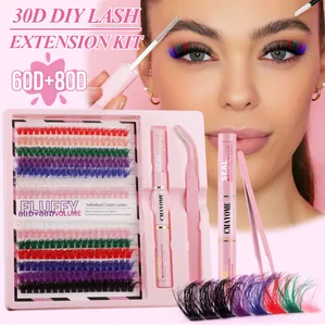 DIY kleurrijke clusterwimperset inclusief lijm, pincet en 30D/60D/80D wimperextensions