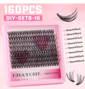 160pcs DIY cluster eyelash set in pink tray with 10-16mm length 3D design