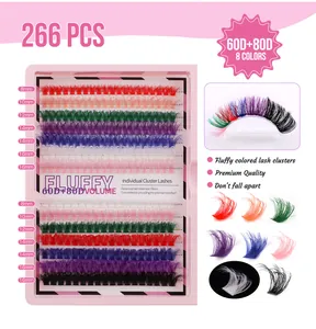 Mix van 266 kleurrijke 60D en 80D clusterwimpers met lengtes van 8 mm tot 16 mm