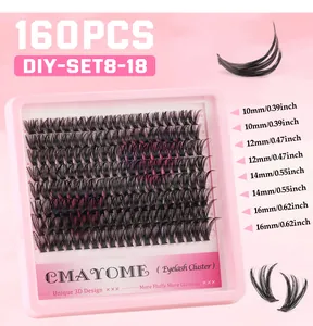 Detailed view of 160 DIY eyelash clusters set in various lengths from 10mm to 16mm