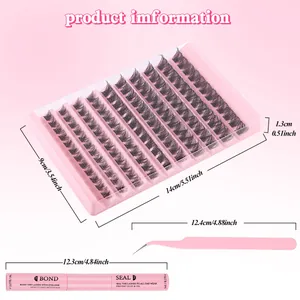 DIY cluster eyelash extension kit with 120 clusters, curved tweezers and bond seal glue