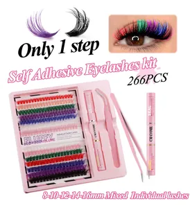 Gekleurde wimperextensions set met 60D 80D wimpers, lijm en roze pincet