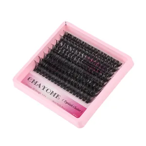 3D cluster false eyelashes with 160 units in natural fluffy style and pink tray