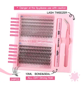 Kit de extensiones de pestañas individuales con aplicador rosa y pegamento dual