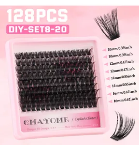 Close-up of 128pcs 3D DIY eyelash clusters set in various lengths from 10mm to 16mm