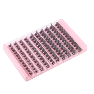 DIY cluster lashes set with 120 individual wisps 8-16mm on a pink tray DD curl