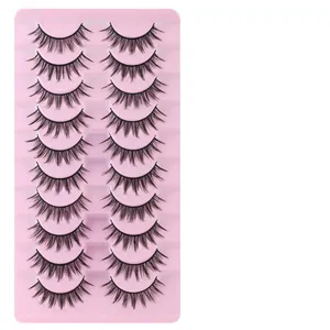 Set di 10 paia di ciglia finte nere naturali e folte su vassoio rosa per il trucco