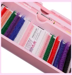 Detail van 80D gekleurde individuele tros-wimperset met lijm en verzegelingsgereedschap