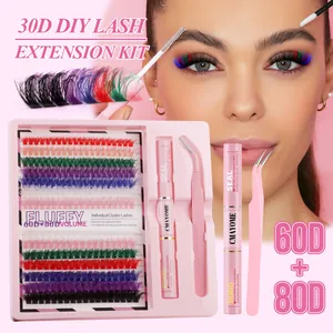 DIY Kleurrijke Individuele Cluster Wimpers Volume Gemengde Kleuren Valse Wimpers Kit Met Bond Seal En Pincet Voor Dames Make-Up