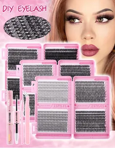 Kit extension ciglia fai-da-te con varie lunghezze, colla bond e seal e pinzetta rosa