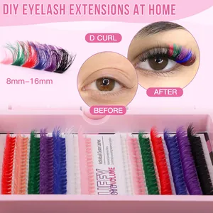 Kleurrijke DIY individuele clusterwimpers set met 80D volume en D-krul in 8-16mm