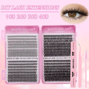 DIY eyelash extension kit with 10D to 40D clusters, bond, seal, and application tools