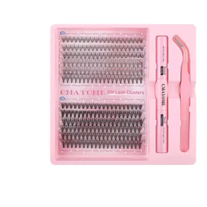 Kit de extensión de pestañas DIY con pestañas 10D 20D pegamento sellador y pinzas rosa