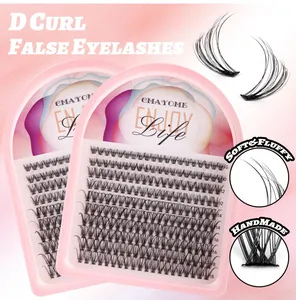 Detail of DIY individual lash clusters with mixed lengths and D curl in pink packaging