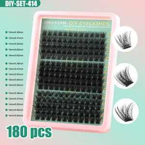 DIY eyelash extension kit with 180 clusters in natural to thick styles 10-16mm length