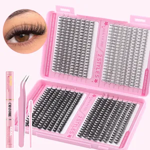 Kit extension ciglia da 590 cluster con colla e pinzette in confezione rosa