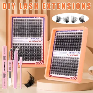 DIY Eyelash Extension Kit Individual Lash Clusters Bond And Seal Glue Tweezers Lash Brush Black D Curl Wispy False Eyelashes