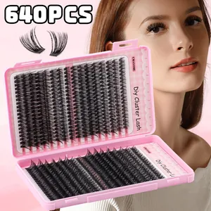 Σετ 640 DIY μεμονωμένες βλεφαρίδες με μεικτά μήκη 9mm-14mm σε ροζ συσκευασία