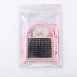 Cluster lashes kit including 200 clusters, dual bond and seal glue, tweezer and lash brush