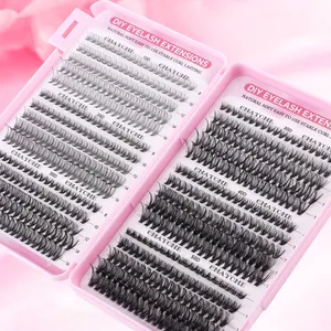 DIY individual eyelash extensions kit 10D-50D cluster lashes set in pink box