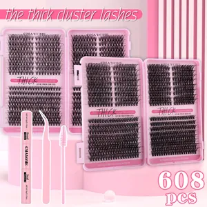 DIY eyelash extension kit with 608 clusters 60D 100D lashes bond seal and tweezers