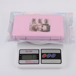 Detailed view of pink storage box and laser bag packaging weighing 71g for false eyelashes