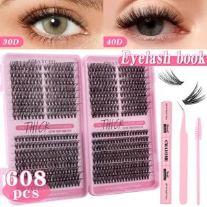 608pcs DIY individual lash clusters set with 30D 40D curls and pink glue applicator tool