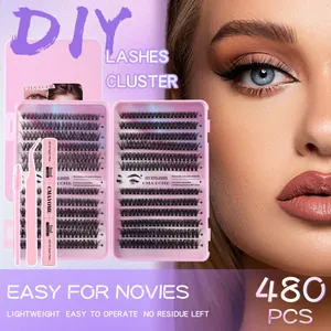 Detail of 480pcs DIY lash cluster set with bond, seal, tweezers and applicator