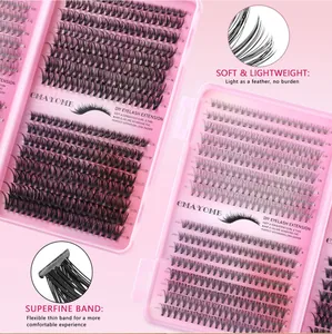 Detail van doe-het-zelf wimperverlenging met ultrafijne wortels en zachte vezels