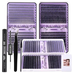 DIY Eyelash Extension Kit D Curl Individual Lash Clusters Voluminous Mixed Length Synthetic Fiber Eyelashes With Tools
