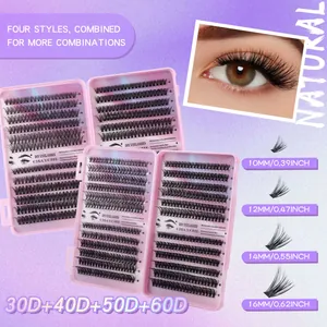 Detailed view of DIY individual lash clusters set in 30D to 60D volume with various lengths