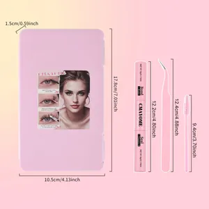 Kit extension ciglia con pinzette rosa, colla Bond & Seal, pennello e scatola portaoggetti