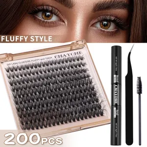 DIY Cluster Eyelash Extension Kit Fluffy D Curl Synthetic Fiber Lash Clusters With Bond And Seal Glue Tweezers Brush For Women