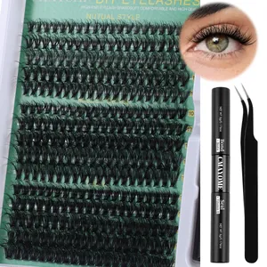 DIY eyelash extension kit with 30D and 100D lashes, bond and seal glue, and tweezers