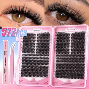 572PCS individual cluster lashes kit with 30D 100D curl extensions and applicator