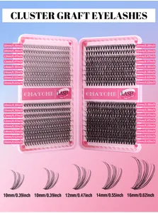 Detailweergave van 30D en 40D clusterwimpers met lengtespecificaties van 10mm tot 16mm