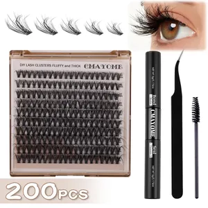 DIY cluster lashes set with 200pcs 10-18mm mix, black bond and seal, plus tweezer tools