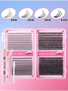 DIY cluster wimperextensie set met 30D 40D wimpers bond seal lijm en roze pincet tool